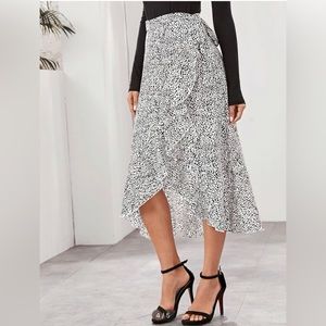 Dalmatian Asymmetrical Ruffle Hem Wrap Belted Skirt